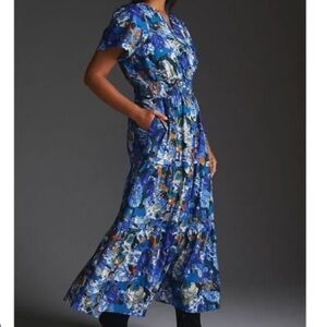 Anthropolgie The Somerset Maxi Dress In Sapphire Blue Floral Women’s Size XS